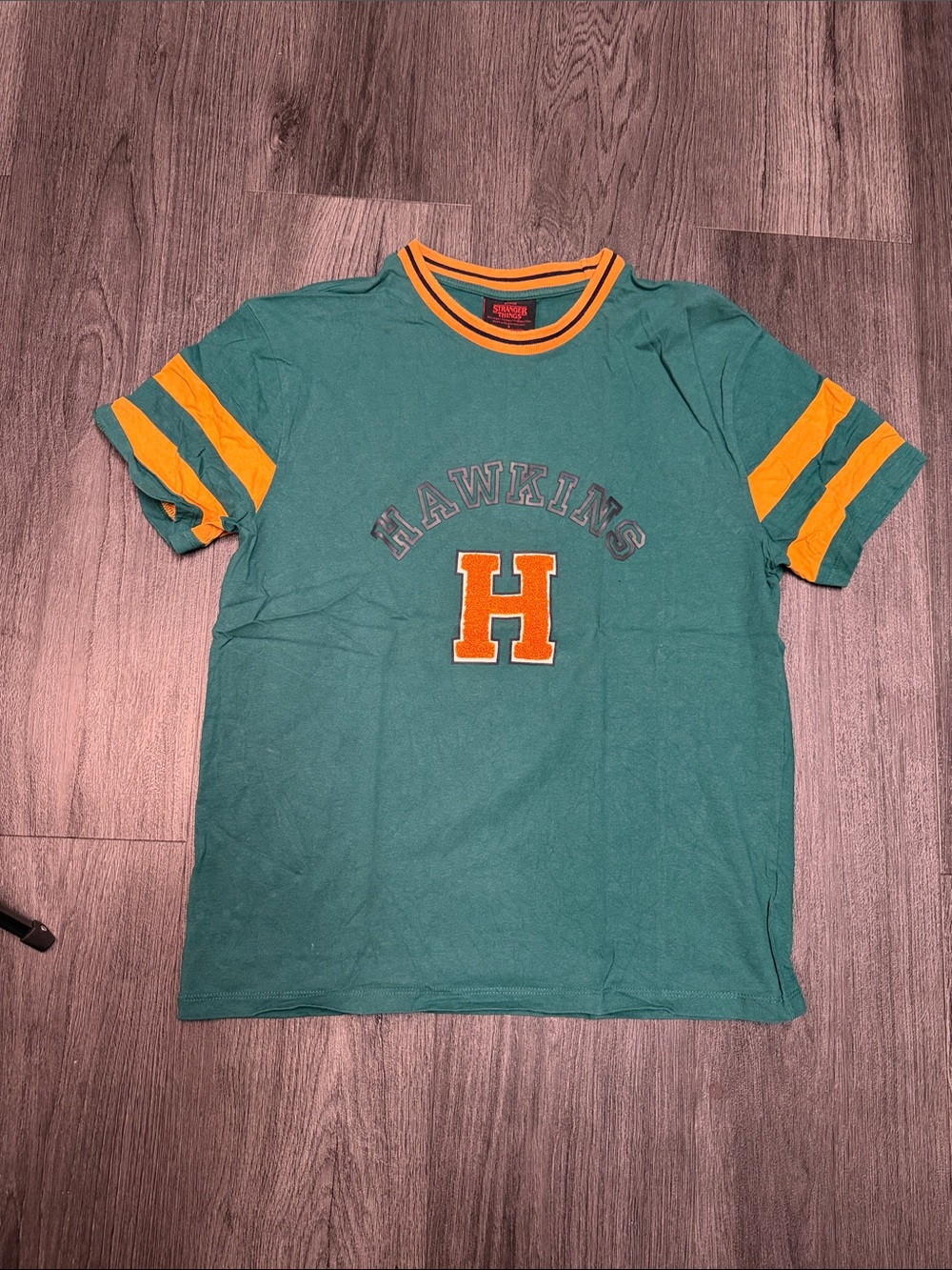 Hawkins Teal Short Sleeve Tee with Yellow Accent Stripes